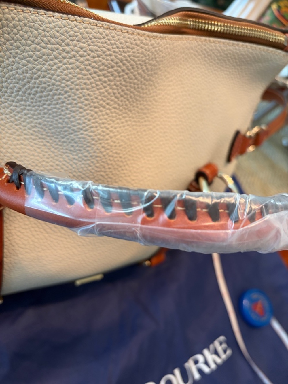 Dooney & Bourke Cream Satchel with Tan Trim - Picture 12 of 14